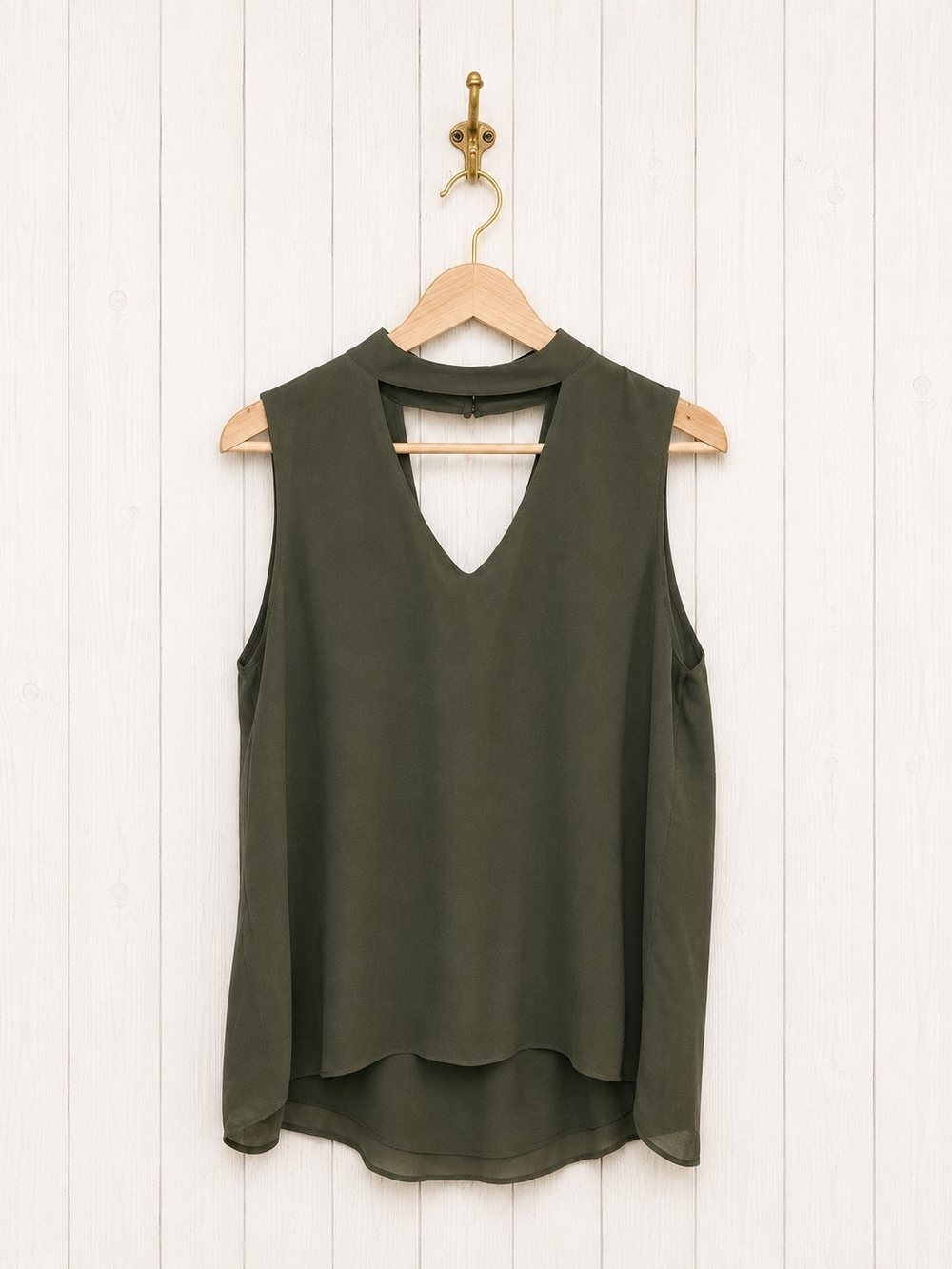 My Michelle Olive Green Sleeveless V-Neck Blouse